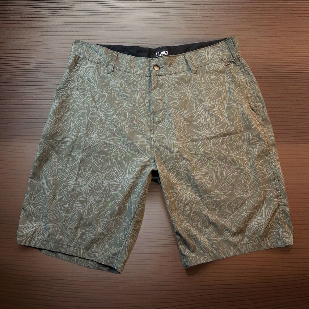 Trunk Swim & Surf Co Shorts Gray Green Tropical Pattern Stretchy Size 36